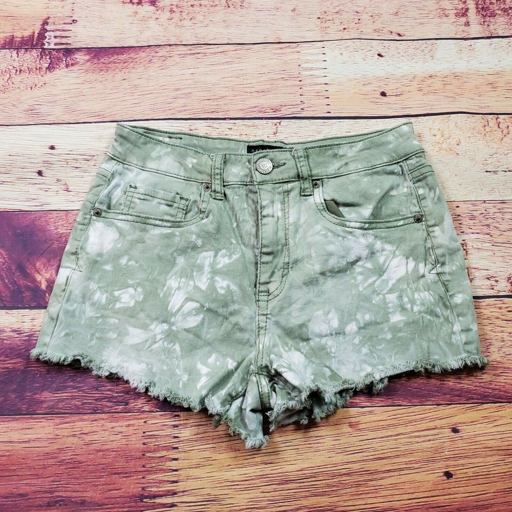 CC - Aeropostale Cut Off Booty Shorts Womens 4 Green White High Waisted Shorty